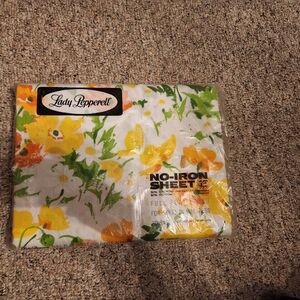 Sears Floral Full Size Flat Sheet Only - Orange and Green